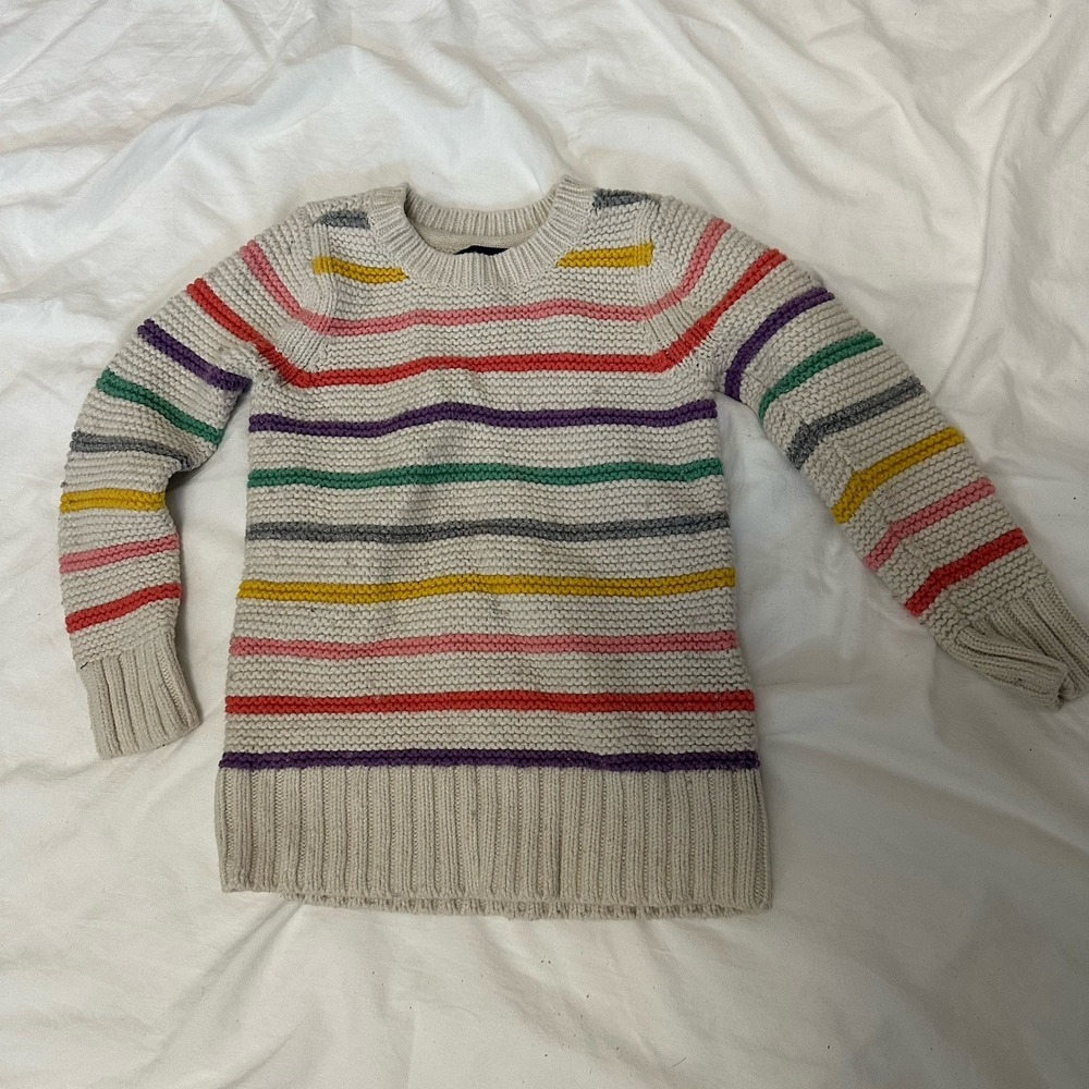 GapKids XS(4-5) Striped Cream‎ Knit sweater thick heavyweight multicolor